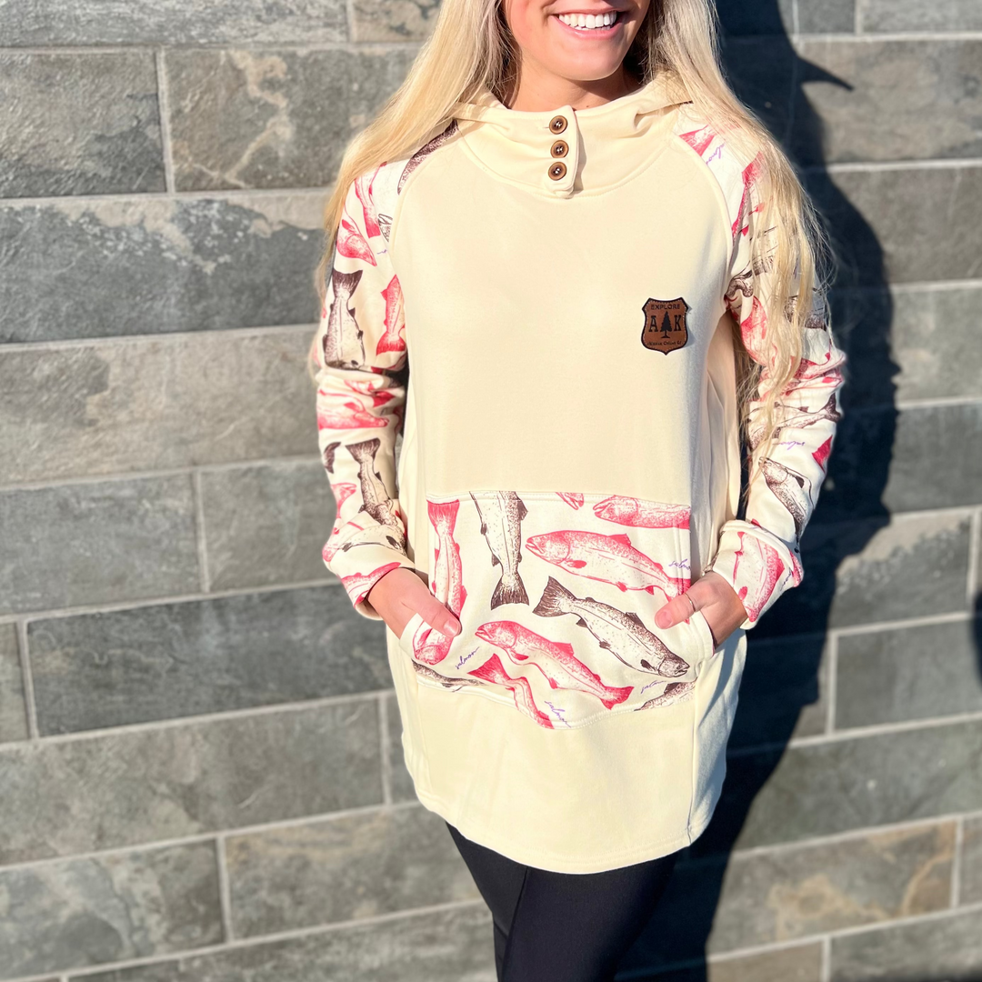 Printed Sleeve 3-Button Tunic Hoodie