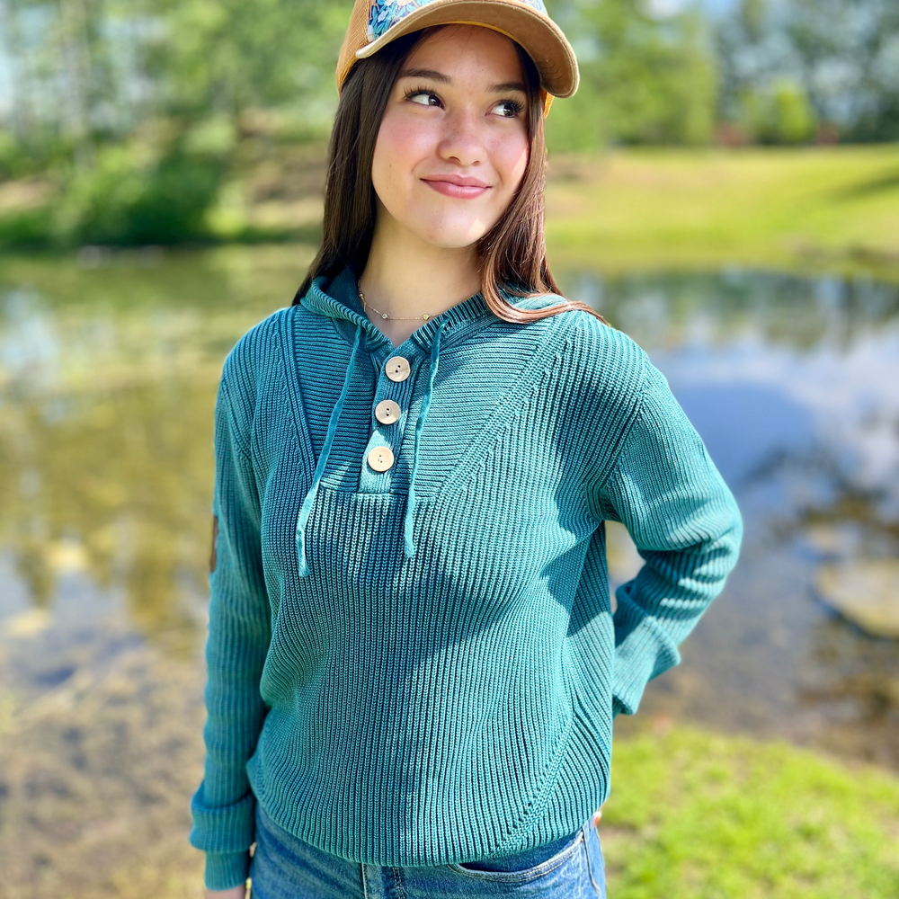 Ribbed Knit 3-Button Hoodie