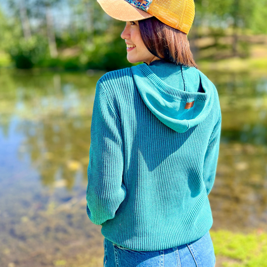Ribbed Knit 3-Button Hoodie