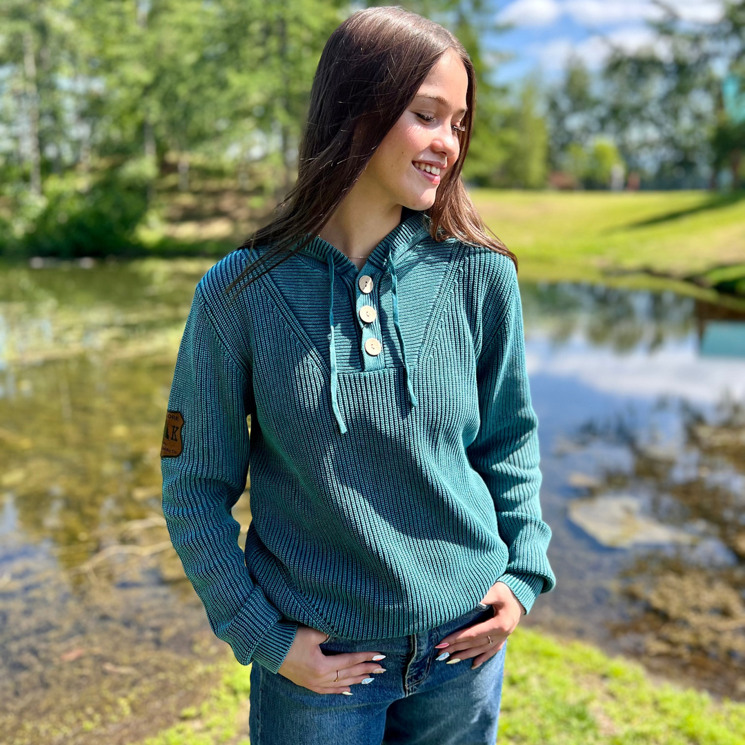 Ribbed Knit 3-Button Hoodie