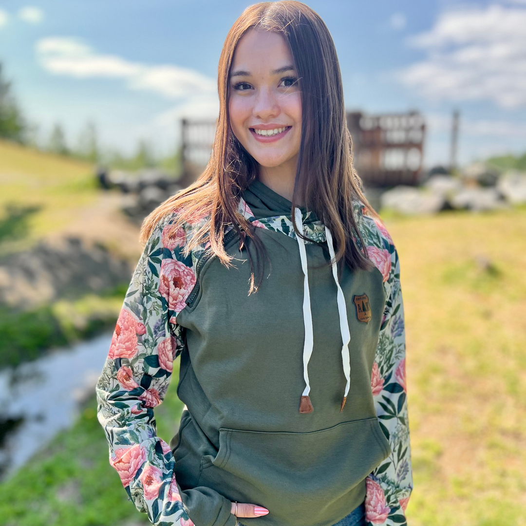 Vintage Peony Sleeve Hoodie