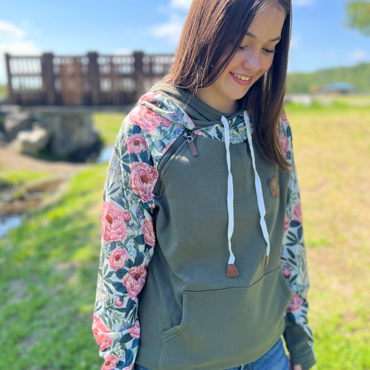 Vintage Peony Sleeve Hoodie