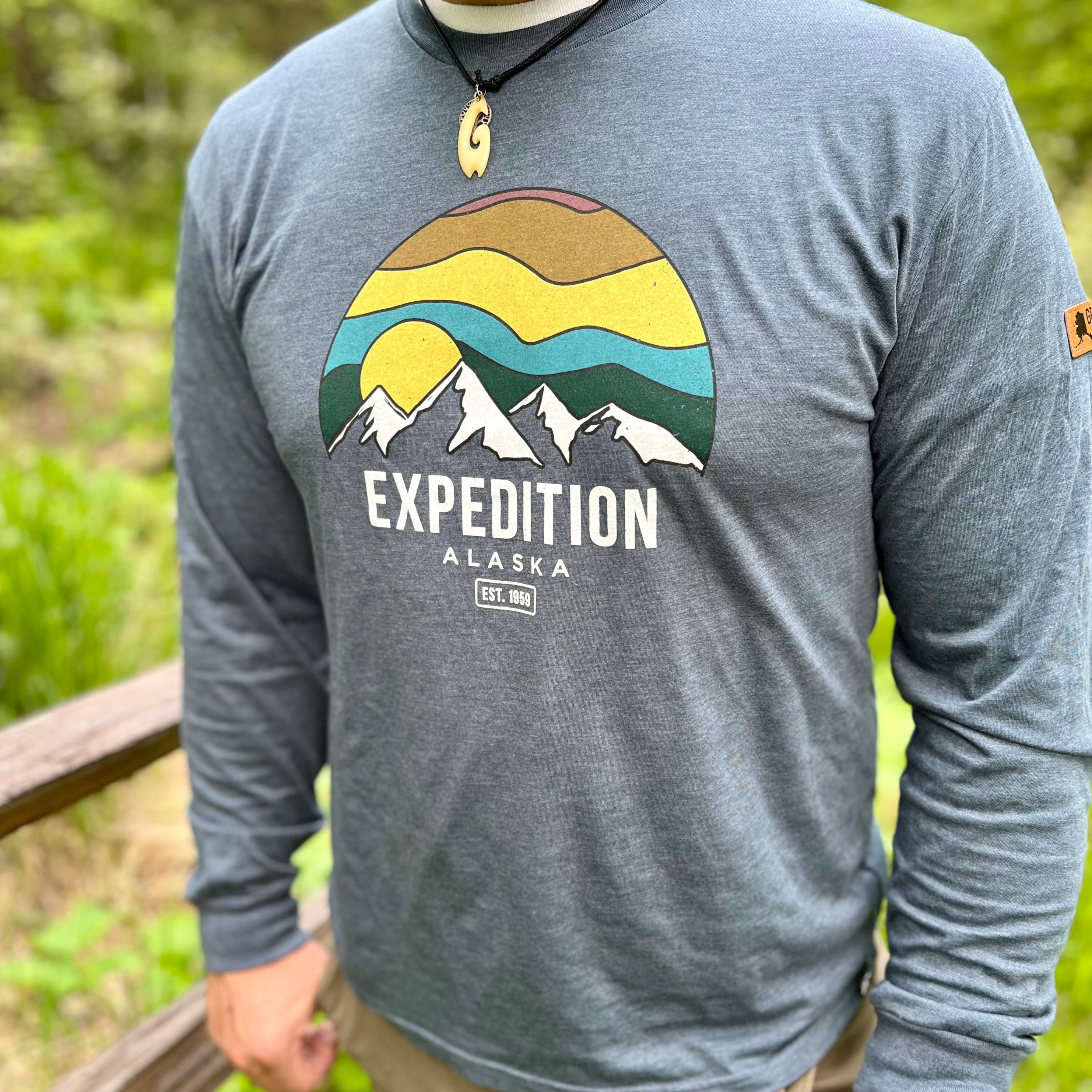 Men's Original Expedition Mountain Long Sleeve T-Shirt With Leather Pa –  Alaska Chicks Co