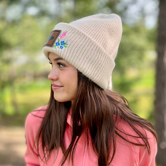 Embroidered Fuzzy Beanie - Salmon