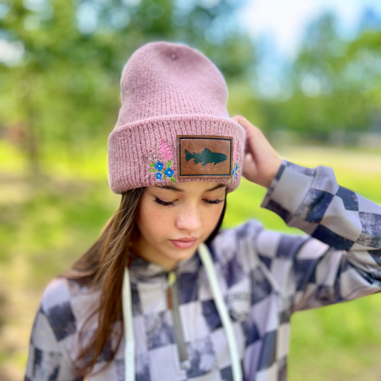 Embroidered Fuzzy Beanie - Salmon