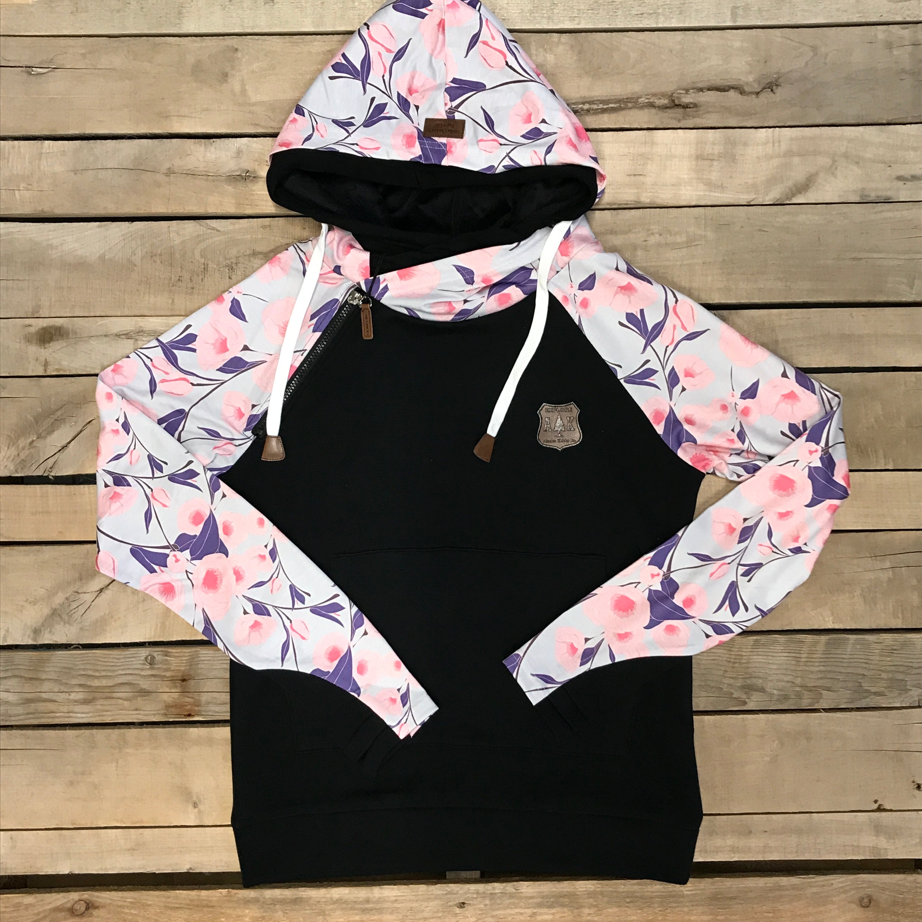 Floral double hoodie hotsell