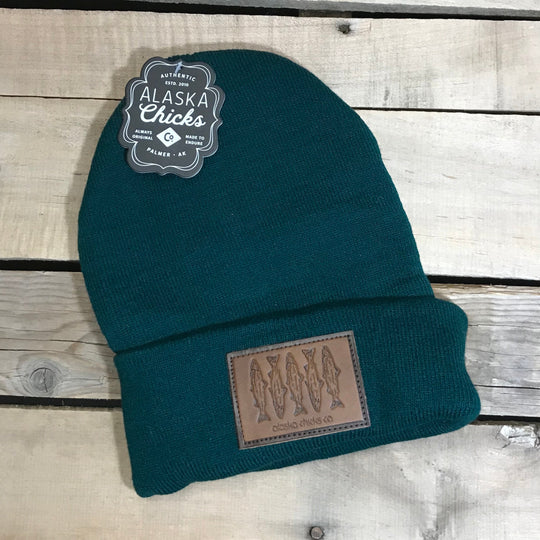 Salmon Sketch Beanie - Leather Patch