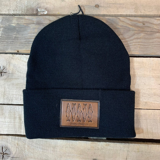 Salmon Sketch Beanie - Leather Patch