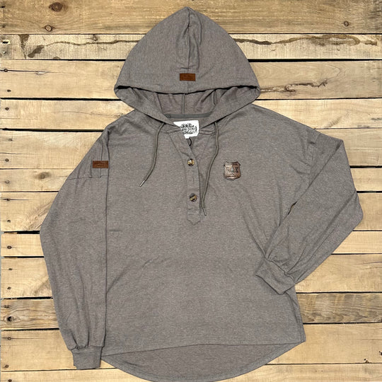 Drop-Shoulder T-Shirt Hoodie With Buttons