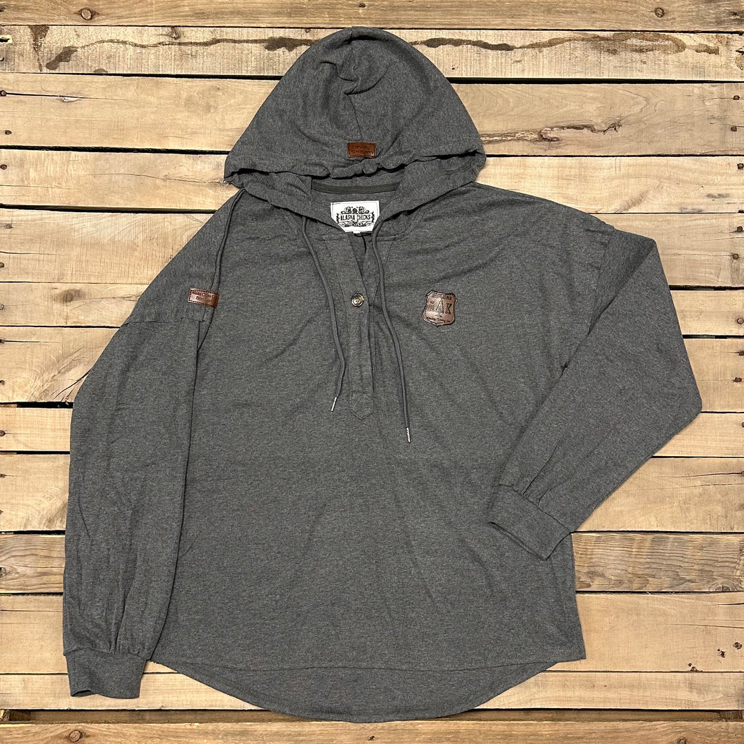 Drop-Shoulder T-Shirt Hoodie With Buttons