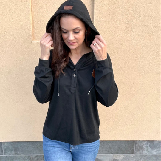 Drop-Shoulder T-Shirt Hoodie With Buttons