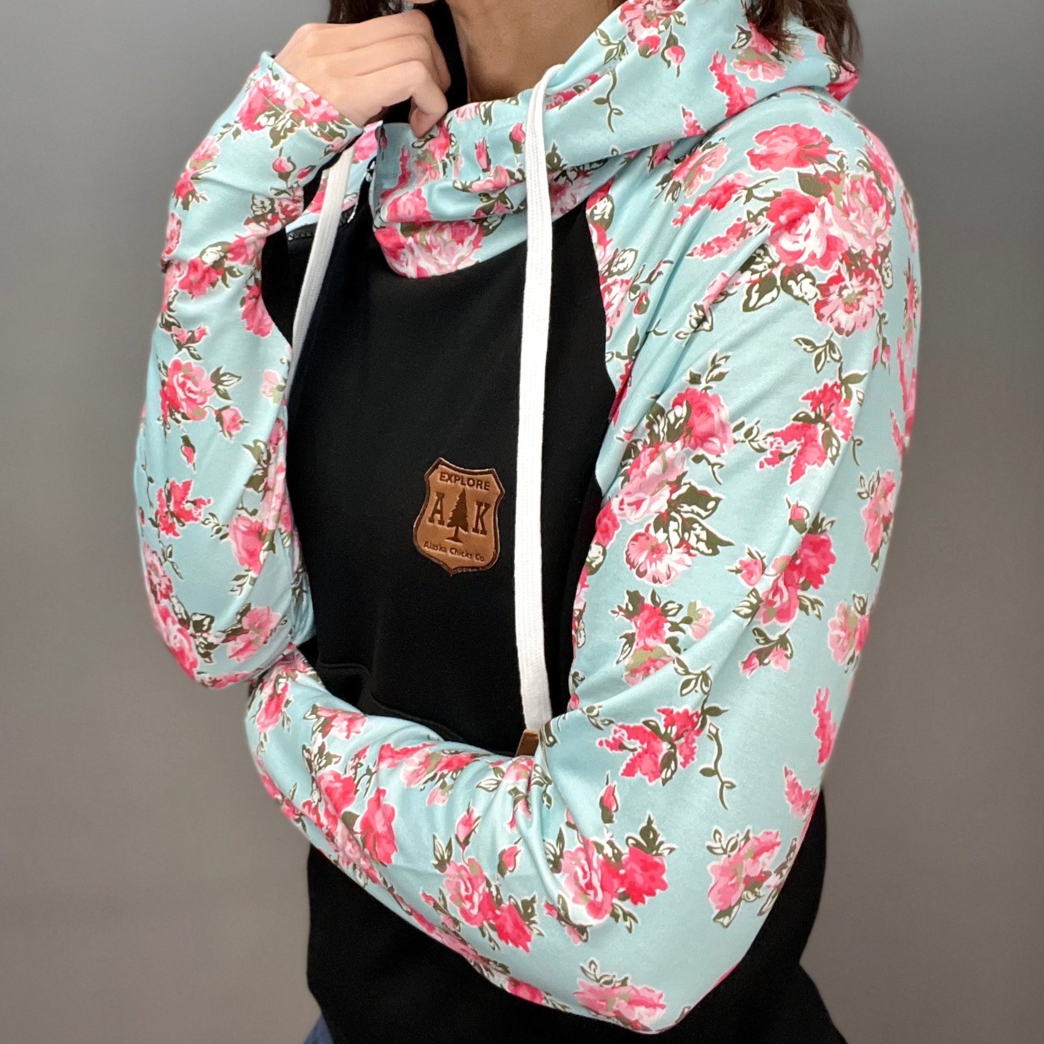 Wild Rose Floral Sleeve Hoodie Alaska Chicks Co