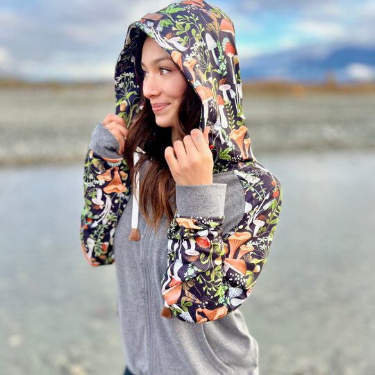 Printed Sleeve Zip-Up Hoodie