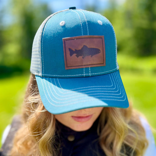 Single Salmon Leather Patch Trucker Hat