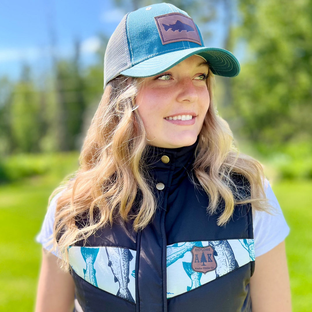 Single Salmon Leather Patch Trucker Hat