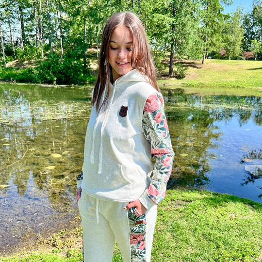 Vintage Peony Sleeve Print Hoodie