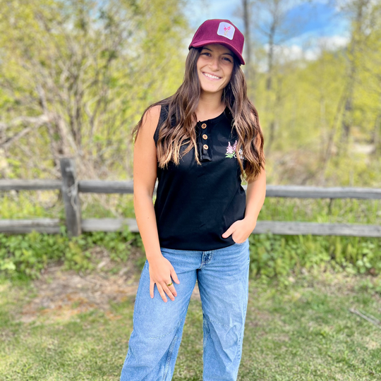 Embroidered Henley Tank