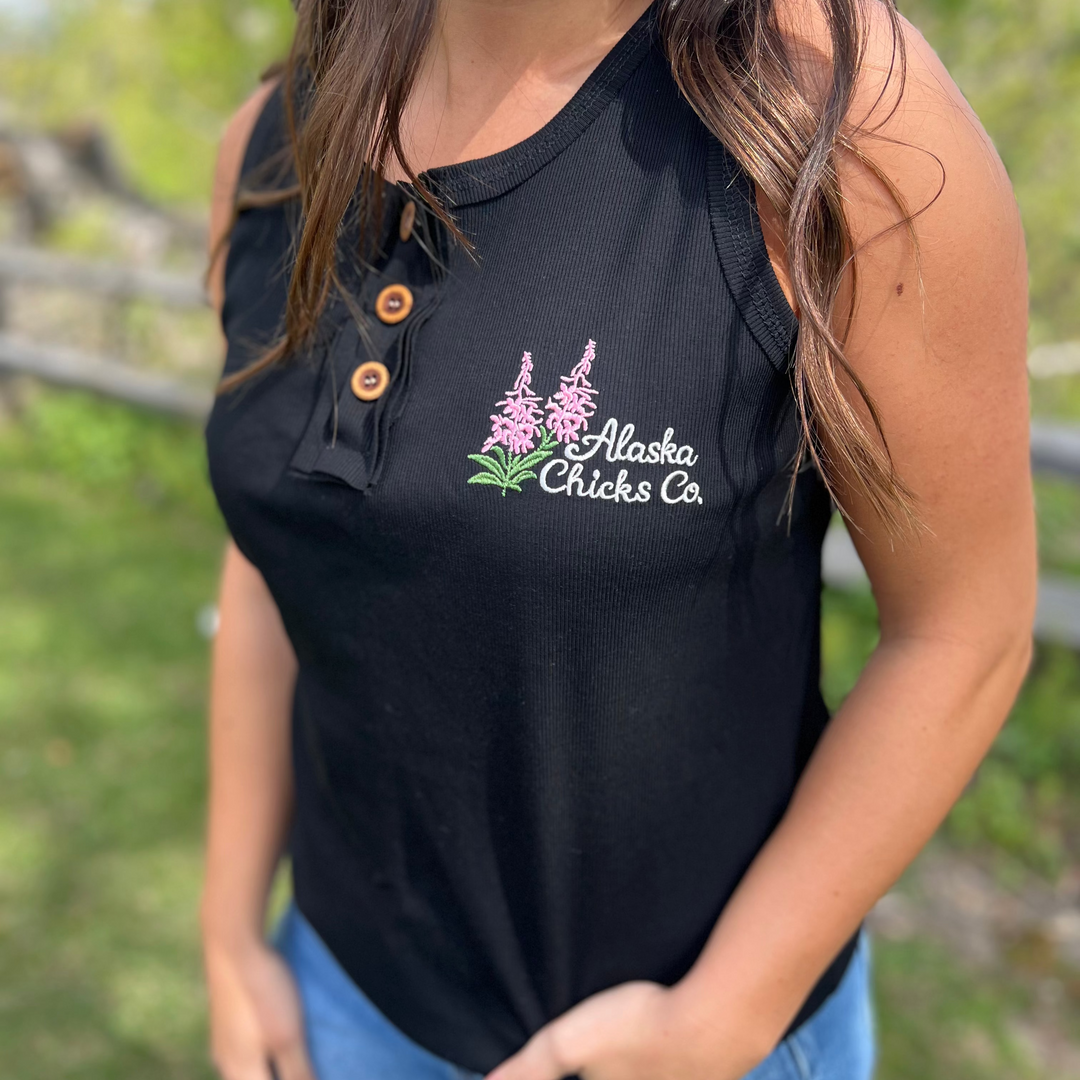 Embroidered Henley Tank
