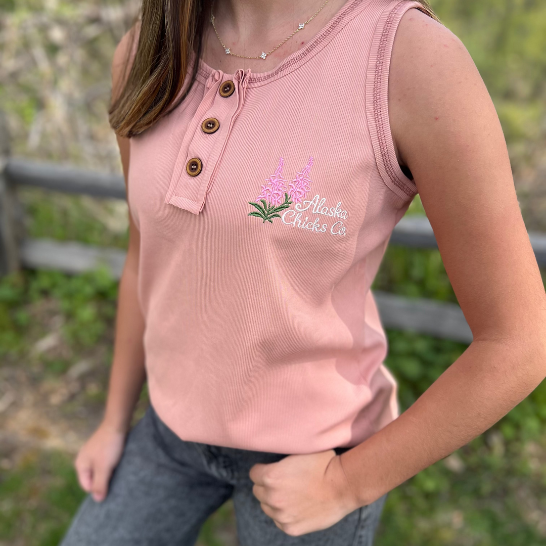 Embroidered Henley Tank