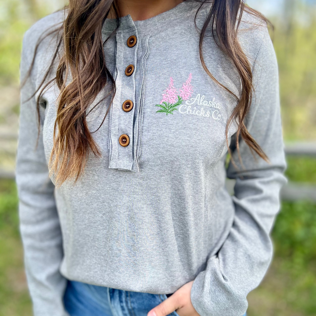 Embroidered Long-Sleeve Henley