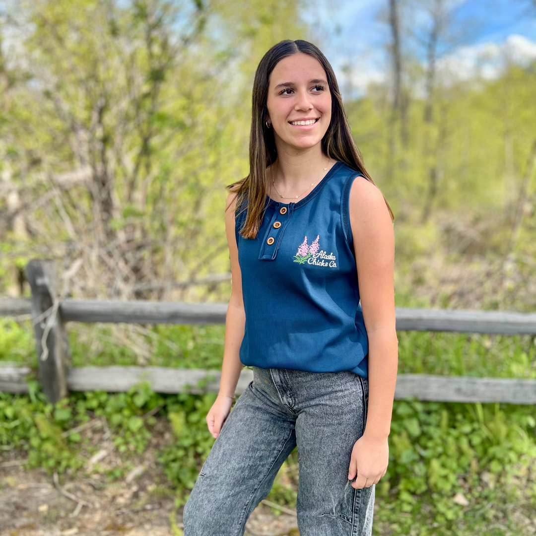 Embroidered Henley Tank