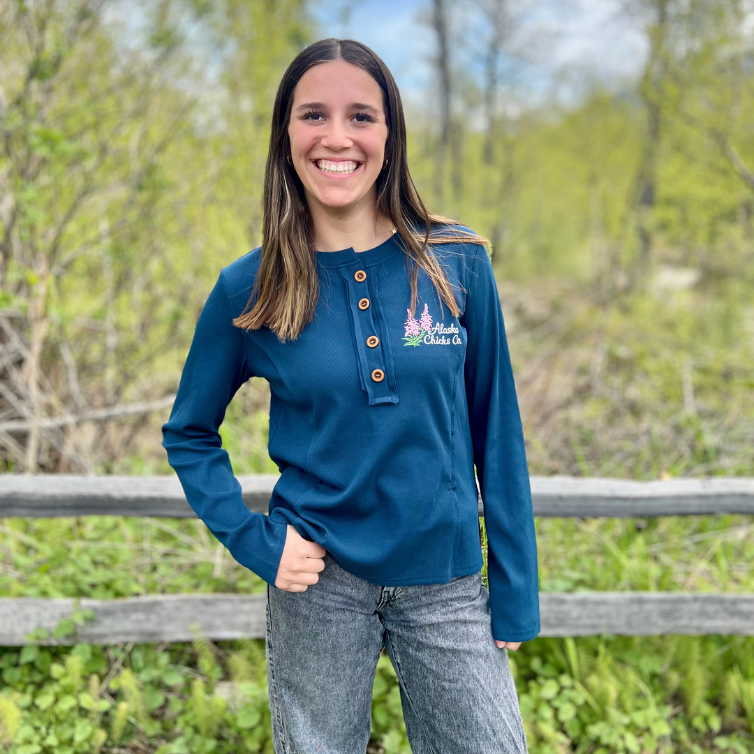 Embroidered Long-Sleeve Henley