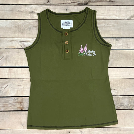 Embroidered Henley Tank