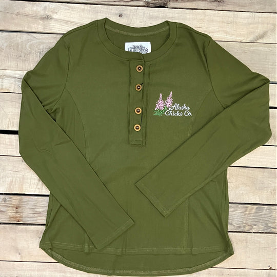 Embroidered Long-Sleeve Henley