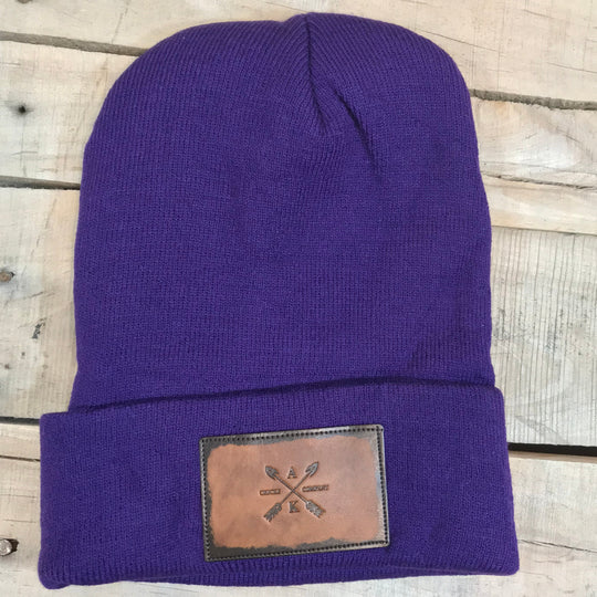 Leather Cross Arrow Patch Beanie