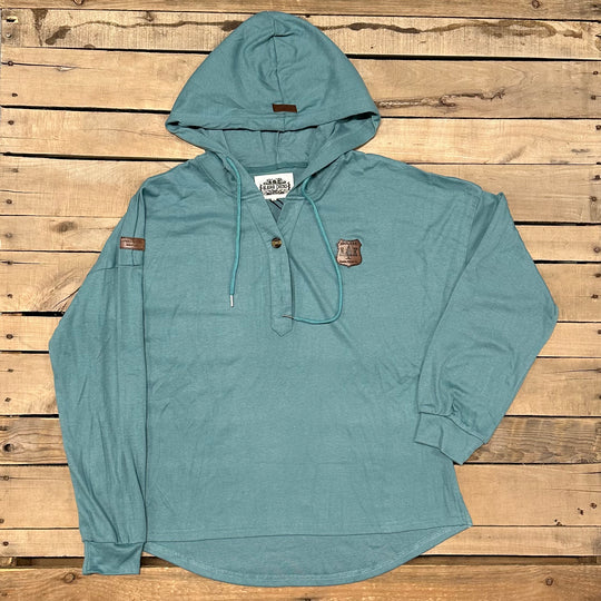 Drop-Shoulder T-Shirt Hoodie With Buttons