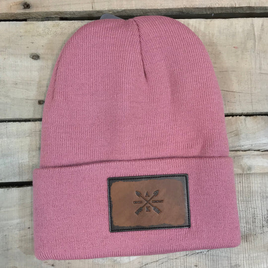 Leather Cross Arrow Patch Beanie