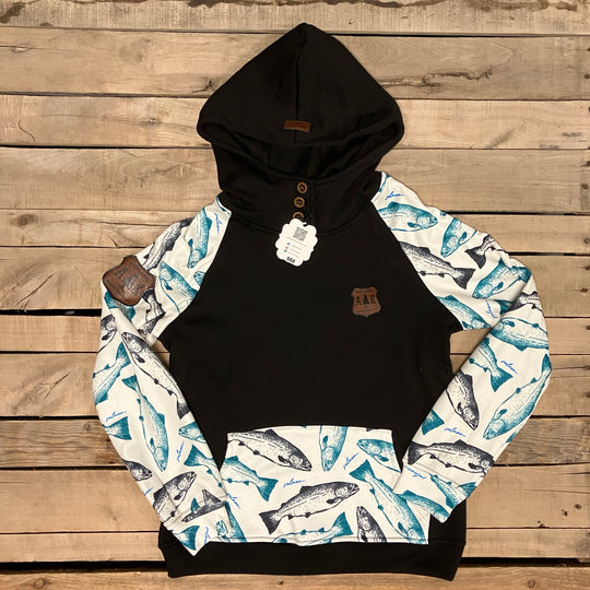 Printed Sleeve 3-Button Hoodie