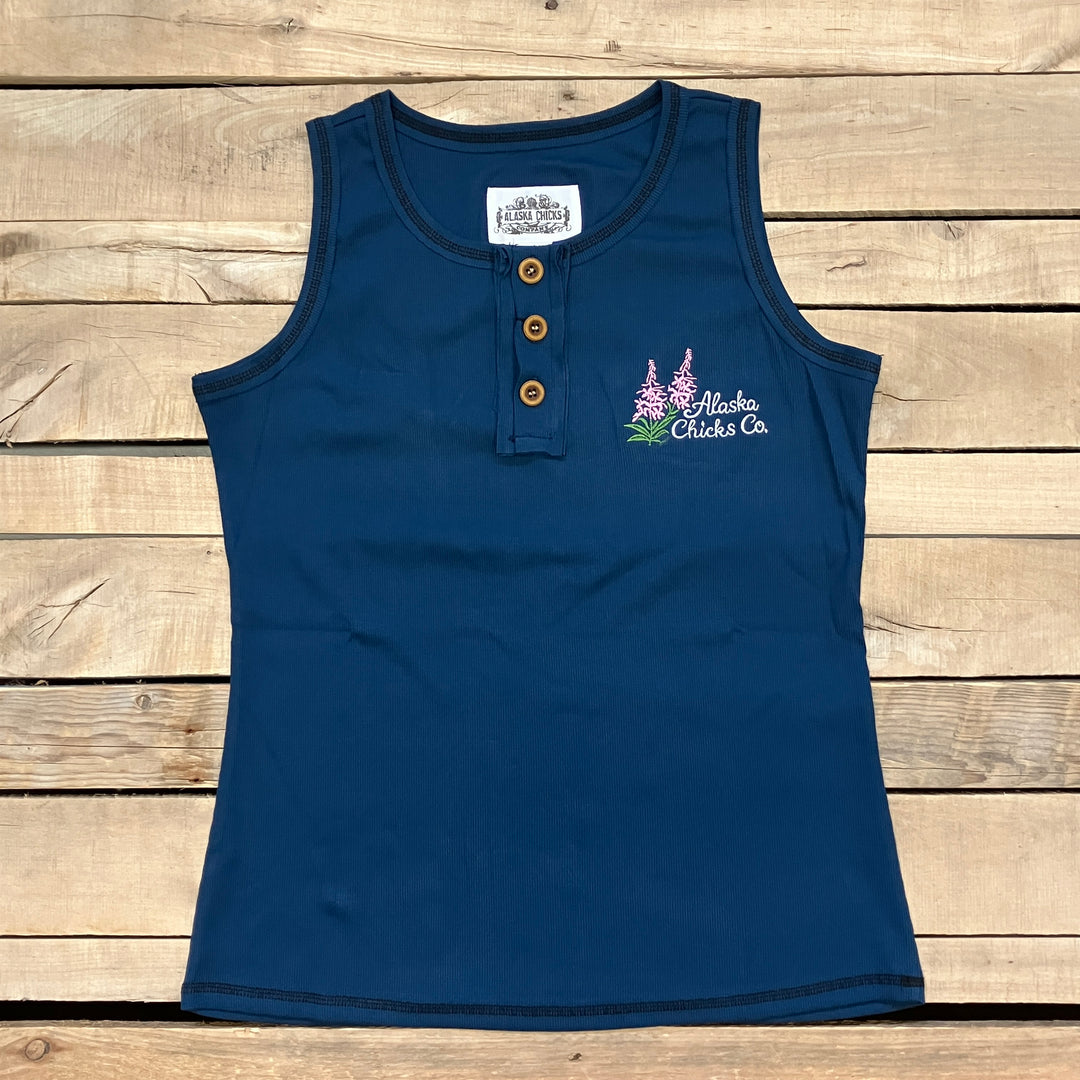 Embroidered Henley Tank
