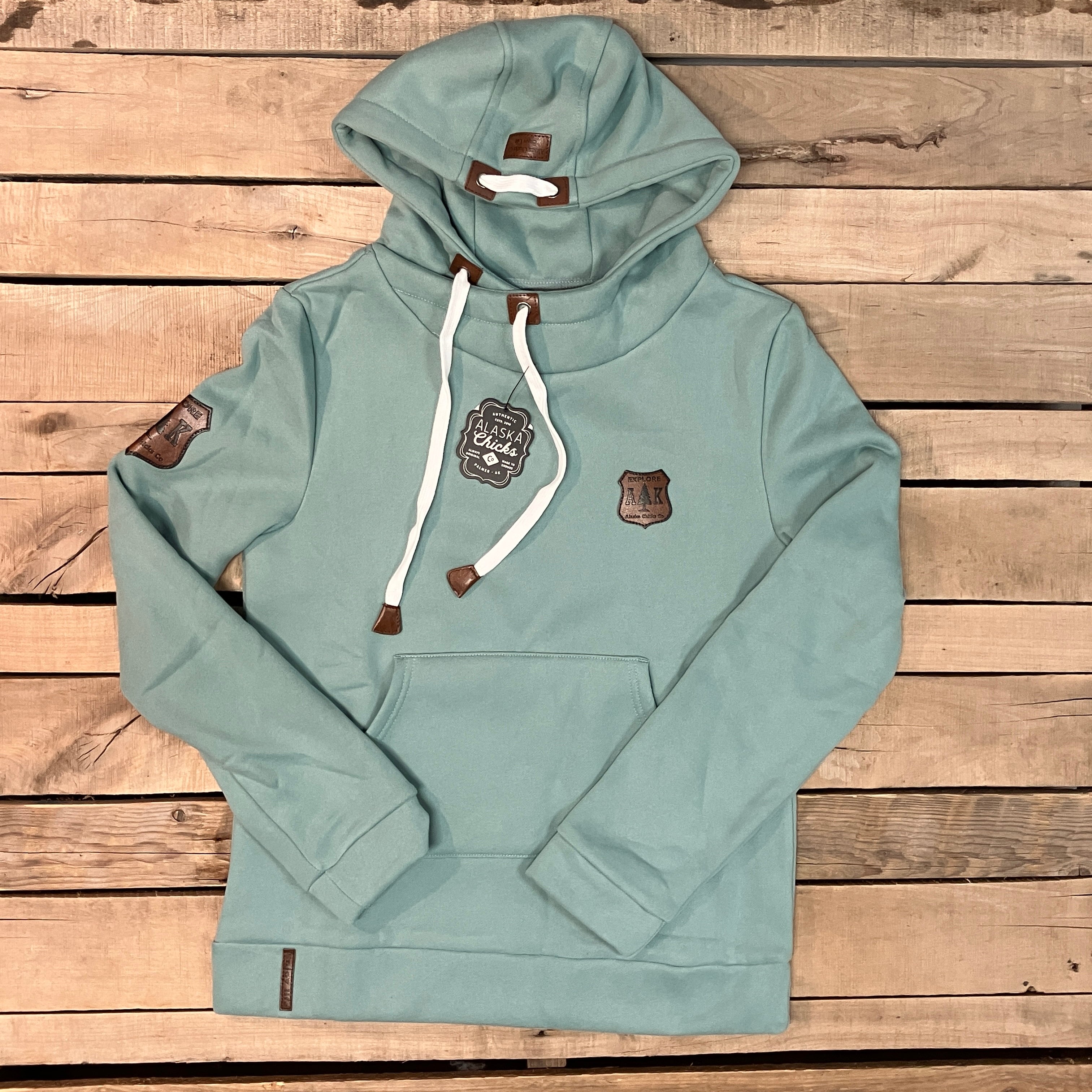 Lazy Mountain Leather Patch Hoodie – Alaska Chicks Co