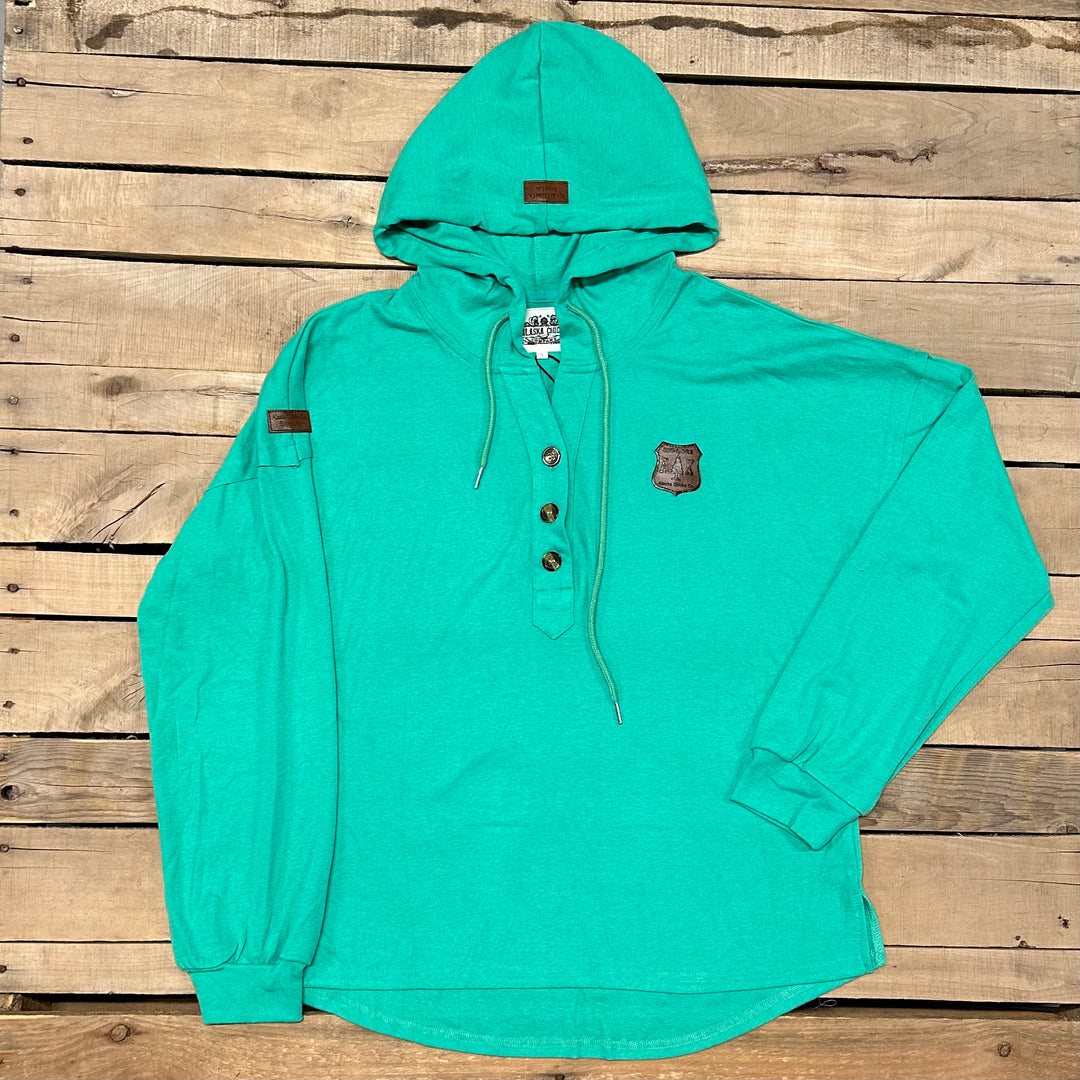 Drop-Shoulder T-Shirt Hoodie With Buttons