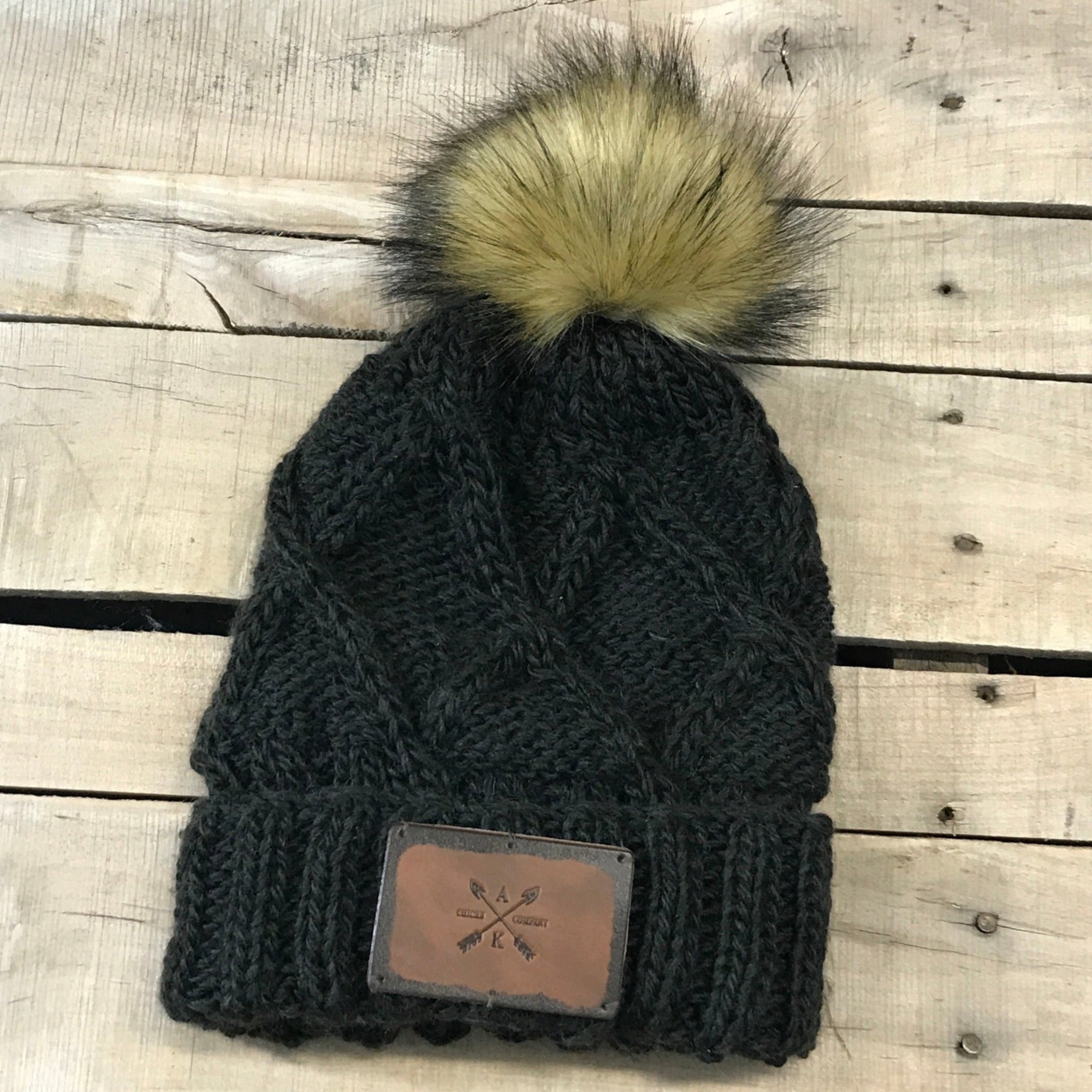 Cross Knit Faux Puff Hat – Alaska Chicks Co