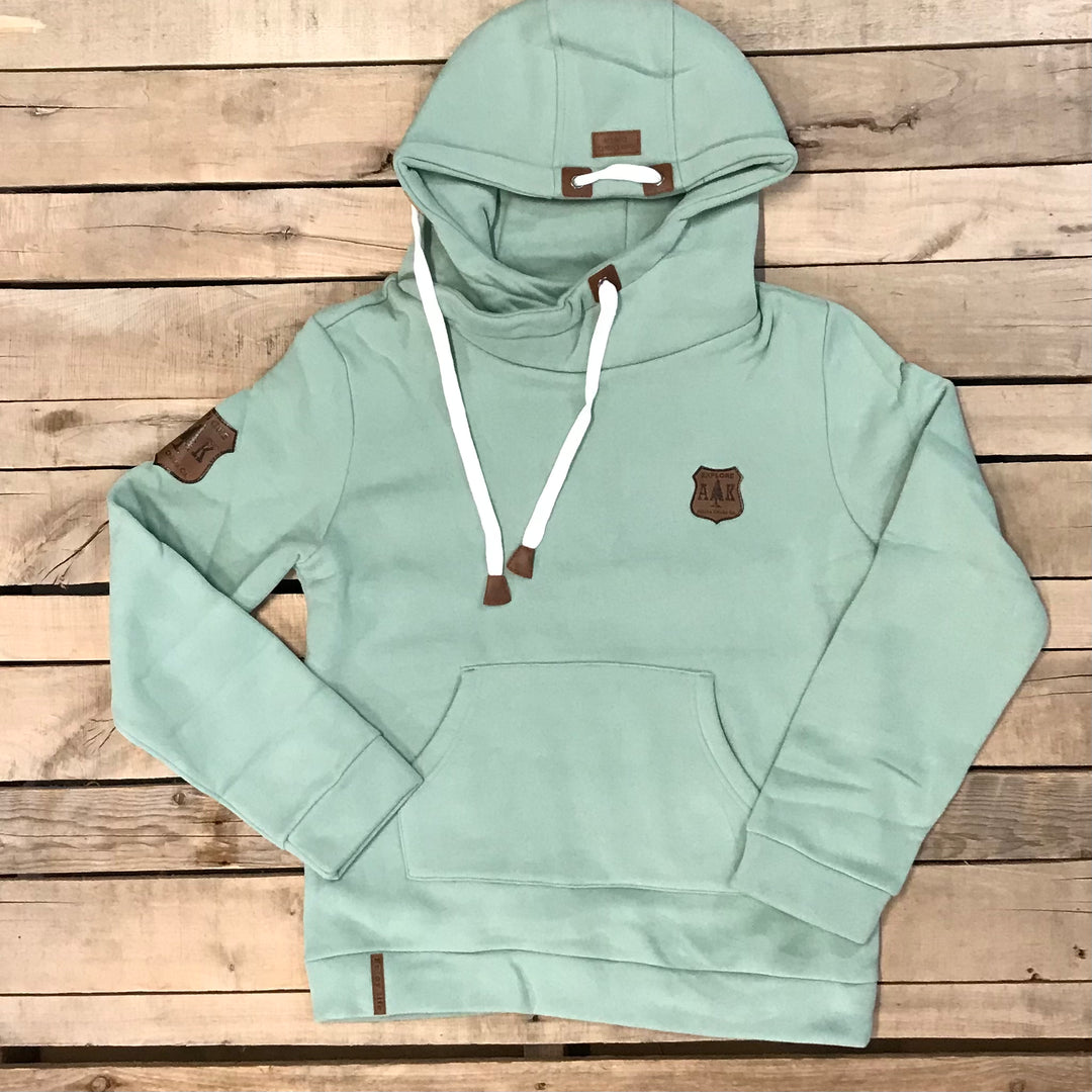 Lazy Mountain Leather Patch Hoodie – Alaska Chicks Co Lazy Mountain Leather Patch Hoodie – Alaska Chicks Co