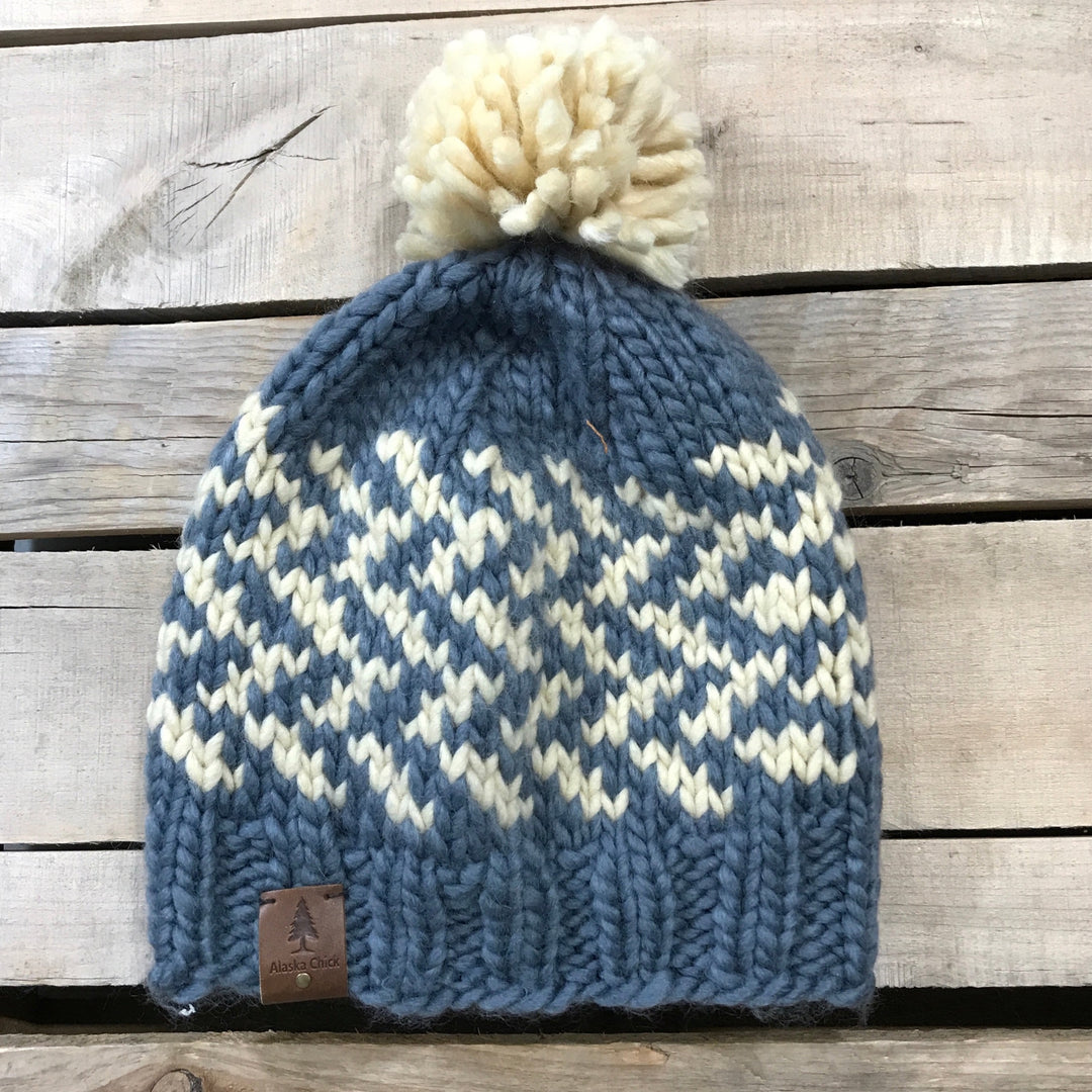 Chevron Hat with Yarn Puff