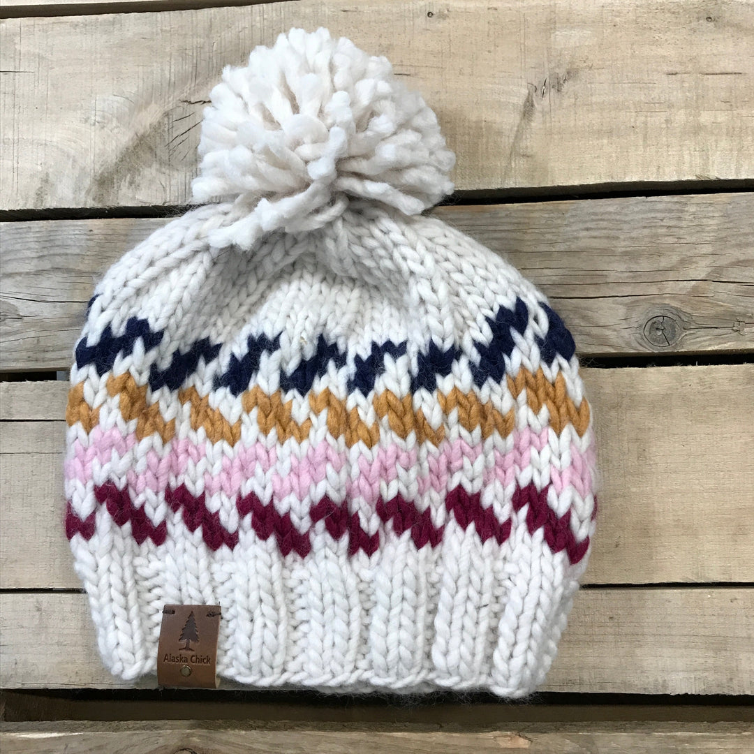 Chevron Hat with Yarn Puff