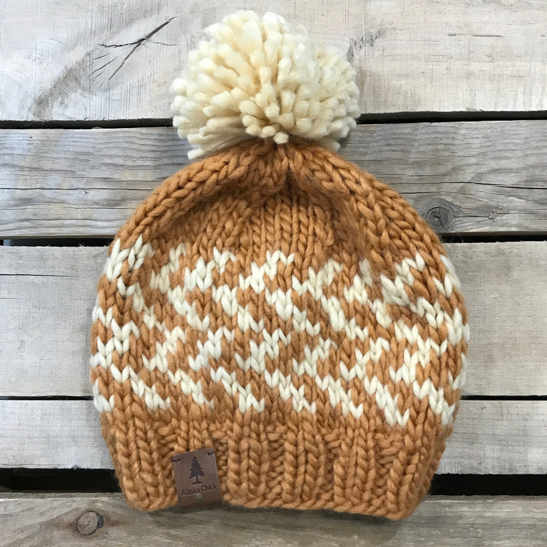 Chevron Hat with Yarn Puff