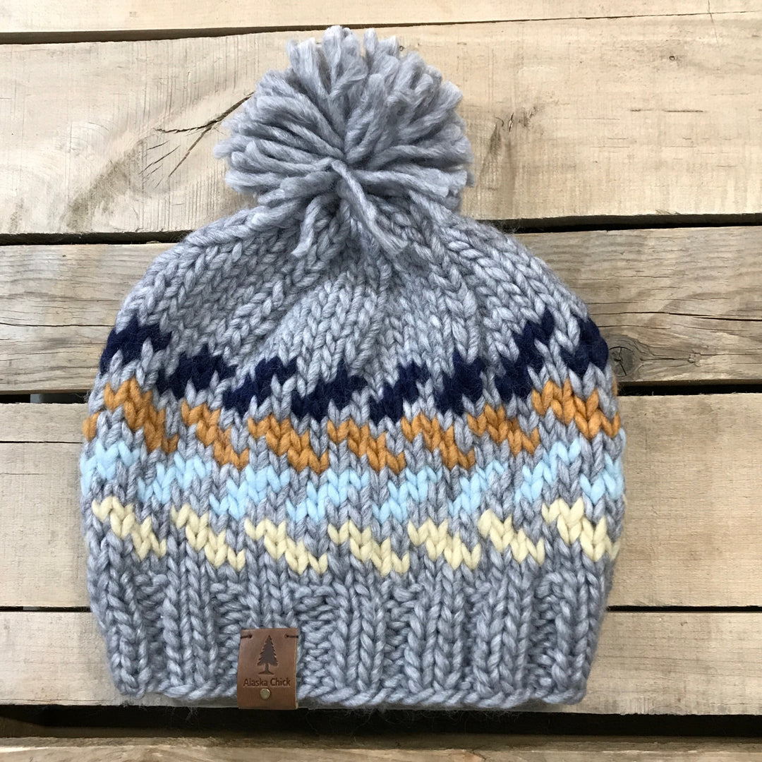 Chevron Hat with Yarn Puff