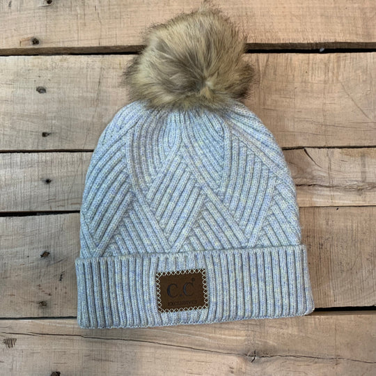 CC Herringbone Hats With Fur Puff