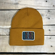 Salmon Sketch Beanie - Colored Fish On Black Patch