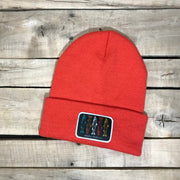 Salmon Sketch Beanie - Colored Fish On Black Patch