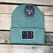 Salmon Sketch Beanie - Colored Fish On Black Patch