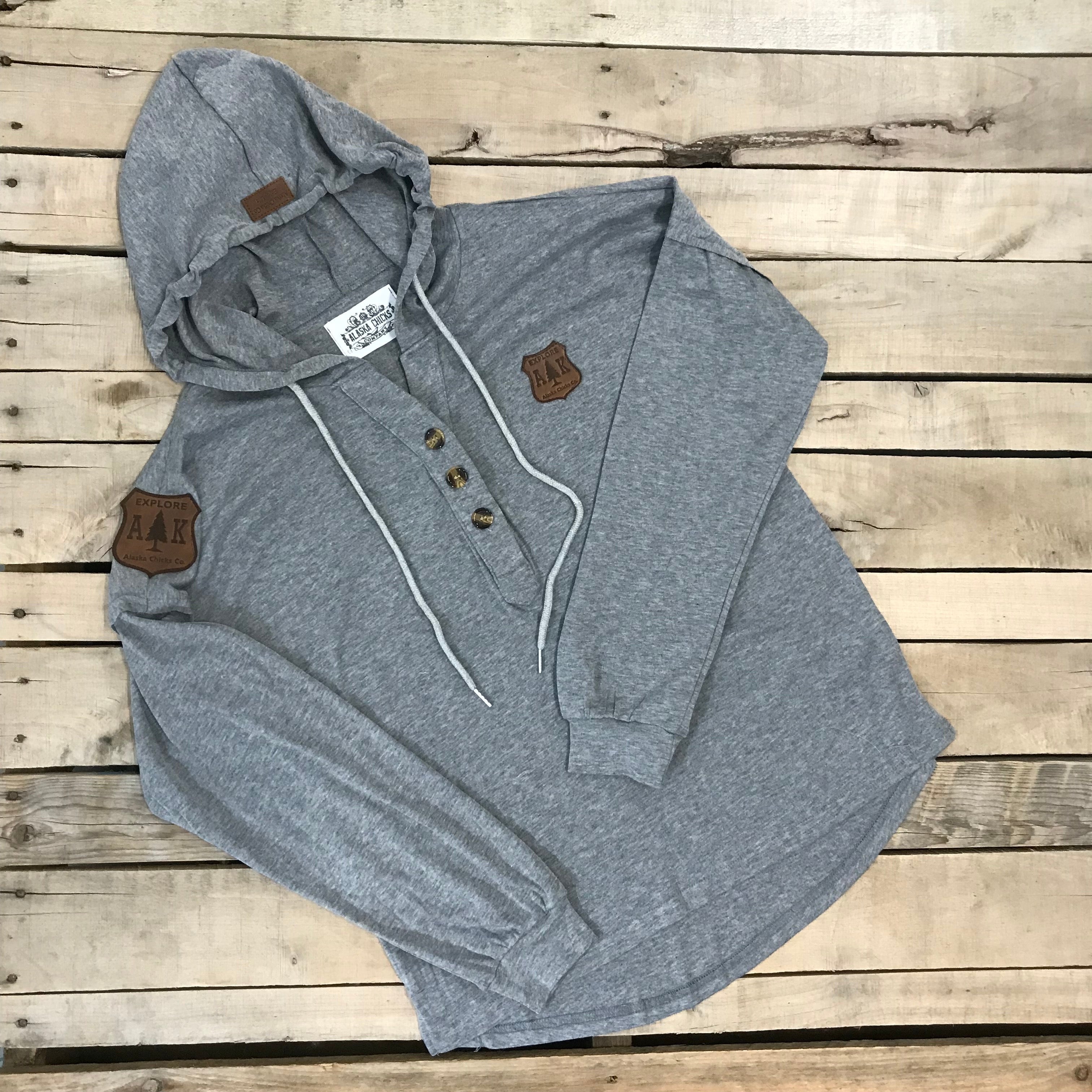 Long Sleeve T shirt Hoodie With Buttons