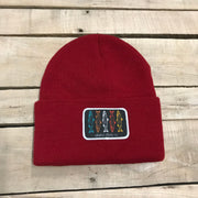 Salmon Sketch Beanie - Colored Fish On Black Patch