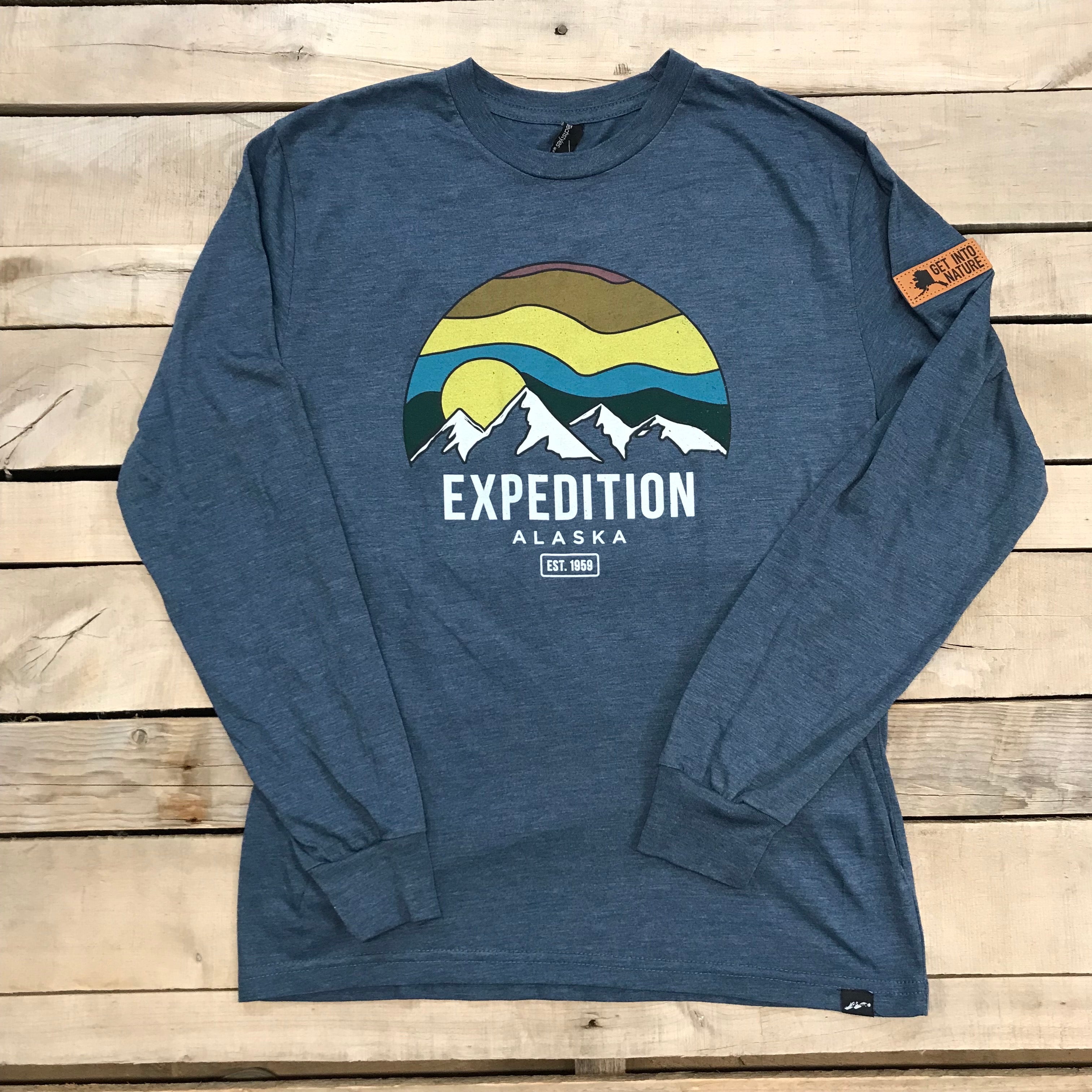 Men's Original Expedition Mountain Long Sleeve T-Shirt With Leather Pa –  Alaska Chicks Co