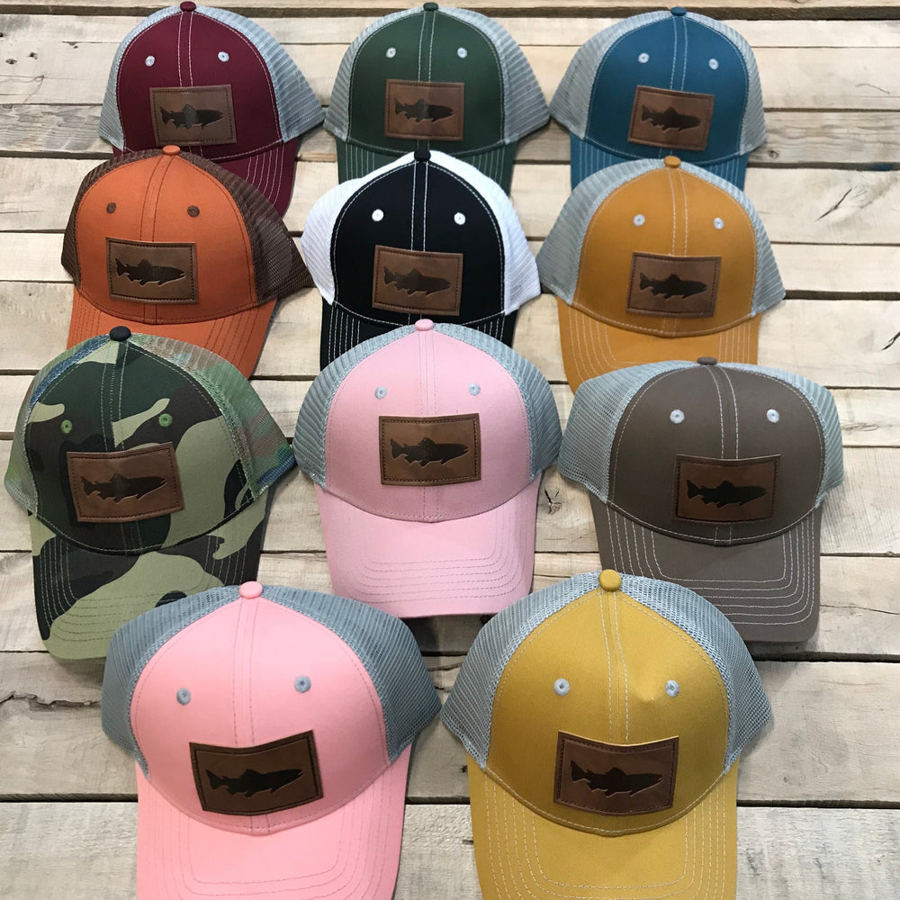 Single Salmon Leather Patch Trucker Hat