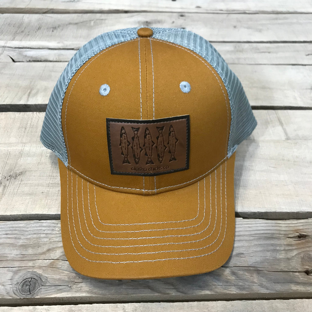 Salmon Sketch Trucker Hat - Leather Patch – Alaska Chicks Co